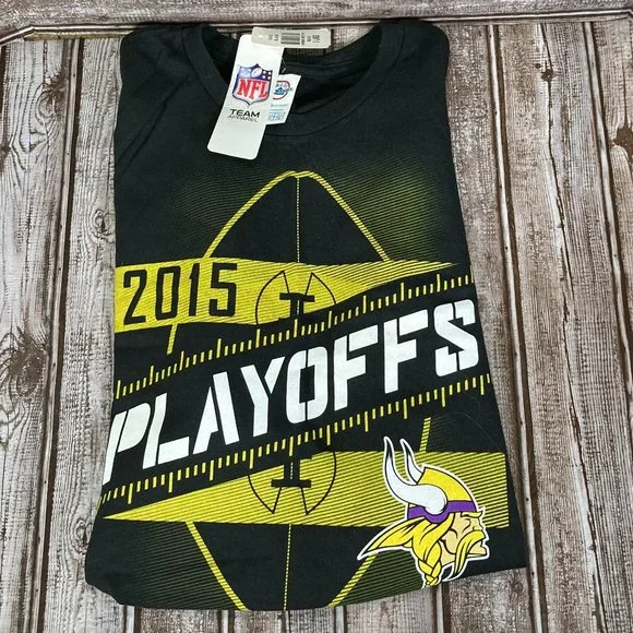 NFL MINNESOTA MN VIKINGS Men's XL 2015 Playoffs Short Sleeve T-Shirt Black NWT - Picture 3 of 4